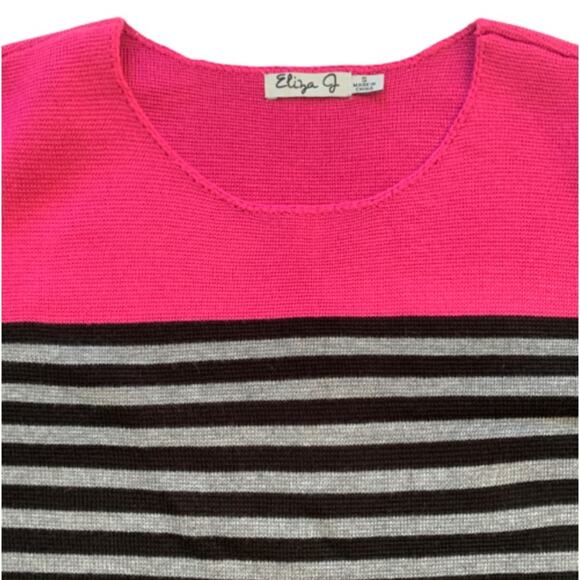 Eliza J Dress Black Gray Pink Striped Pockets Knit Sweater Shift Dress Small - Picture 8 of 10